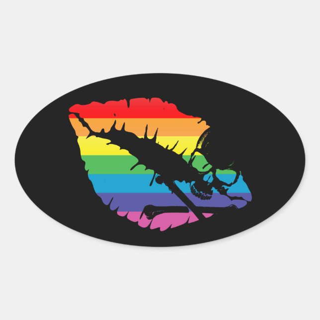Sticker Ovale skullz et lèvres. (Devant)