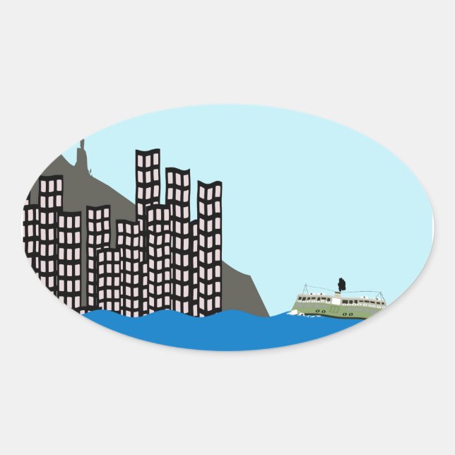 Sticker Ovale Skyline Hong Kong (Devant)