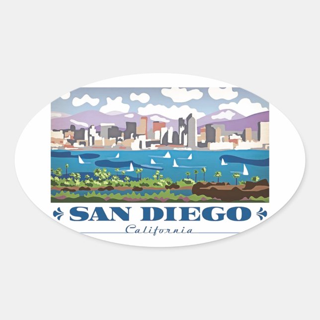 Sticker Ovale Skyline San Diego (Devant)