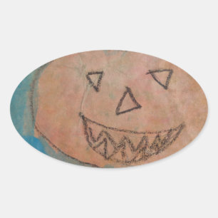 Sticker Ovale Smiling Pumkin, Halloween Kids Art Watercolor