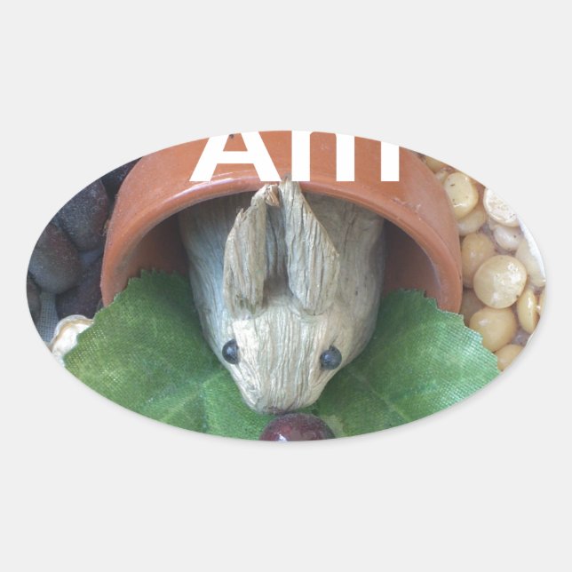 Sticker Ovale Snacking de lapin mignon (Devant)