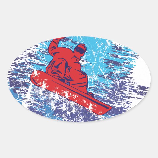 Sticker Ovale Snowboardeur cool (Devant)