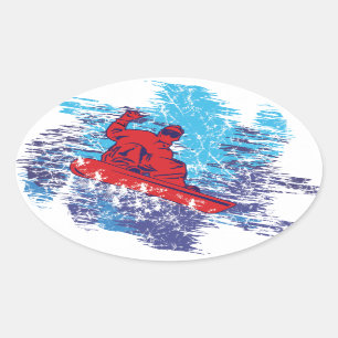 Sticker Ovale Snowboardeur Cool