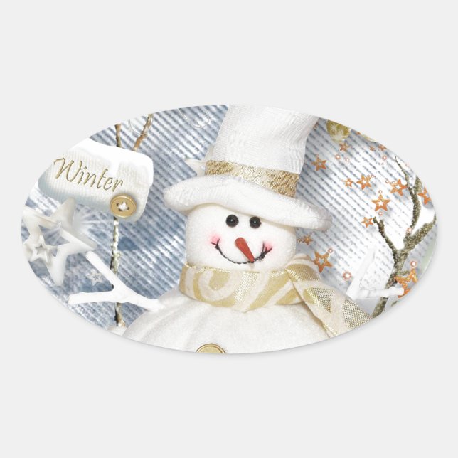 Sticker Ovale Snowman hiver froid (Devant)