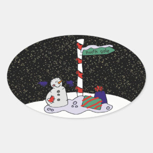 Sticker Ovale Snowman & Pôle Nord -