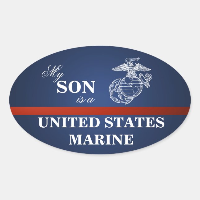 Sticker Ovale Son est une Marine (Devant)