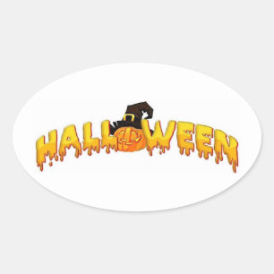 Sticker Ovale Sorcière citrouille d'Halloween