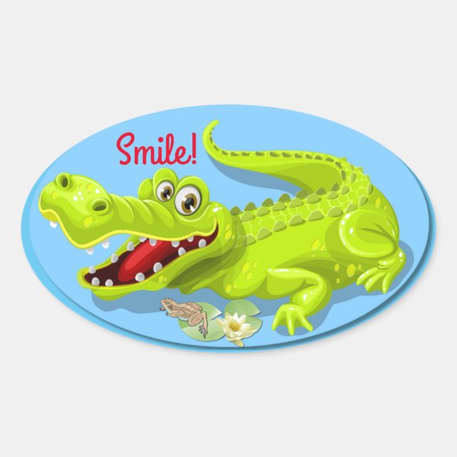 Sticker Ovale Souriez de crocodile ! (Devant)