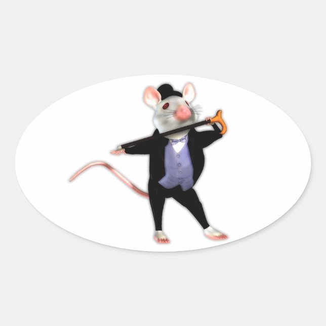 Sticker Ovale Souris mignonne Dapper, souris Dancing Cartoon (Devant)