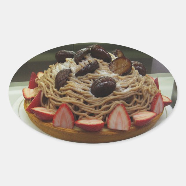 Sticker Ovale Spaghetti japonais et gâteau aux fraises (Devant)