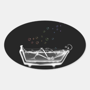 Sticker Ovale Squelette de rayon X de baignoire - bulles