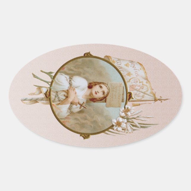 Sticker Ovale St. Jeanne d'Arc brûlé à l'emprise (BF 01) (Devant)