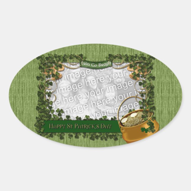 Sticker Ovale St patrick - AJOUTER VOTRE PHOTO - Cadre Shamrock (Devant)