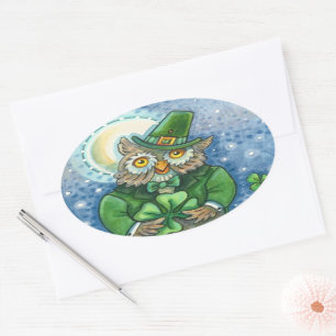 STICKER OVALE ST. PATRICK'S DAY OWL, 4 HORLOGE LEPRECHAUN