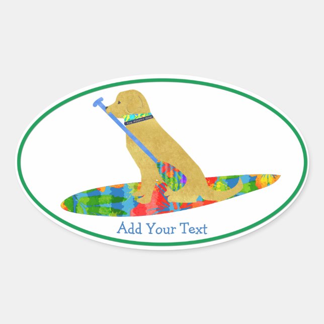 Sticker Ovale Stand haut coloré Paddboard Golden Retriever (Devant)