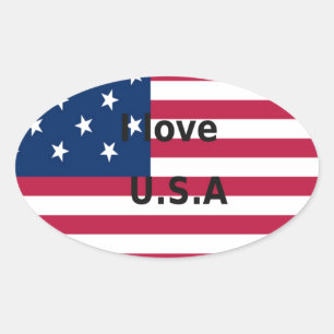 Sticker Ovale Stars & Stripes & Love : A Patriotic USA Design