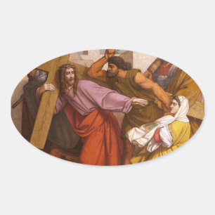 Sticker Ovale Stations de la Croix 5 Simon porte la Croix