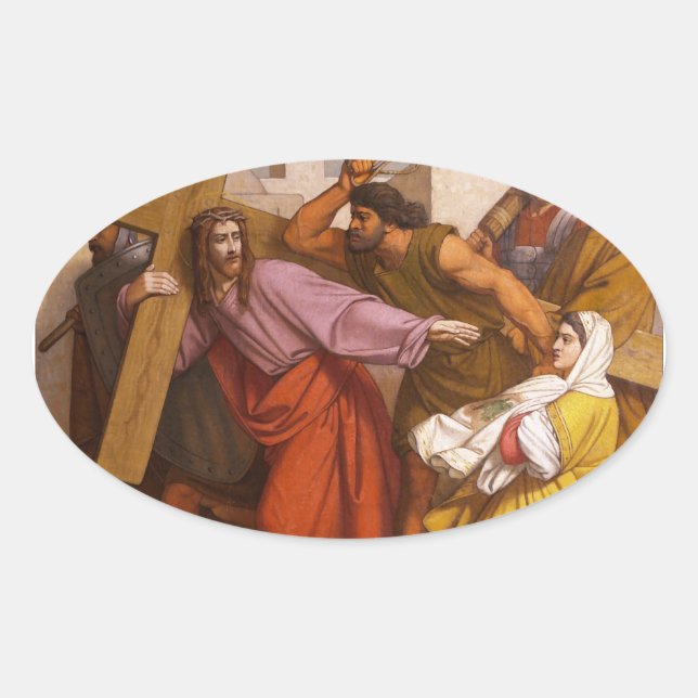 Sticker Ovale Stations de la Croix 5 Simon porte la Croix (Devant)