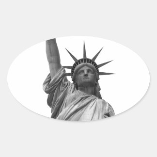 Sticker Ovale Statue noire et blanche de la Liberté