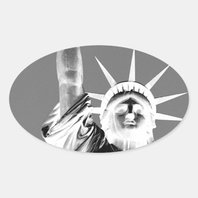 Sticker Ovale Statue noire et blanche de Liberty New York City (Devant)