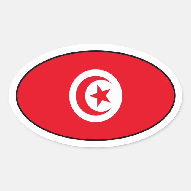 Sticker Ovale Stick ovale du drapeau tunisien (Devant)