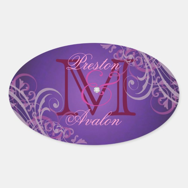Sticker Ovale Stick violet Monogramme rose exquis (Devant)