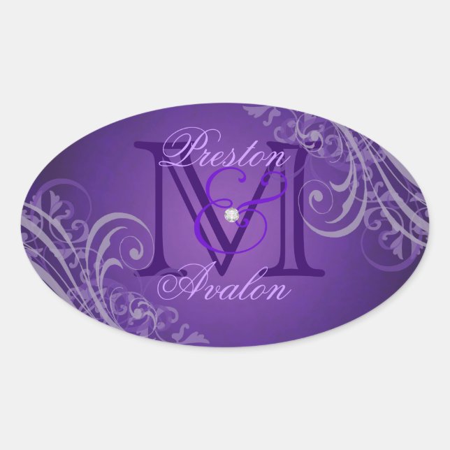 Sticker Ovale Stick violet Monogramme violet Exquis (Devant)