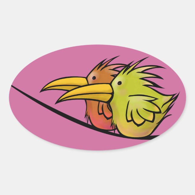 Sticker Ovale Stickers, 2 Oiseaux sur fil (Devant)