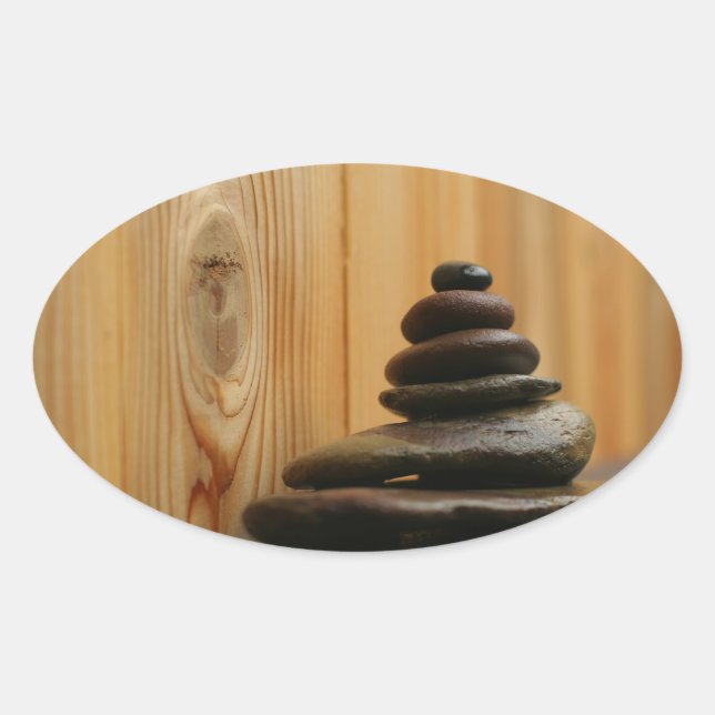 Sticker Ovale Stones de méditation de Cairn et bois (Devant)