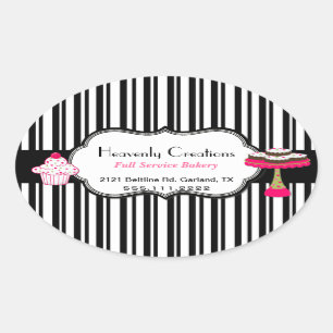 Sticker Ovale Stripes et sucreries Boulangerie personnalisée Sti