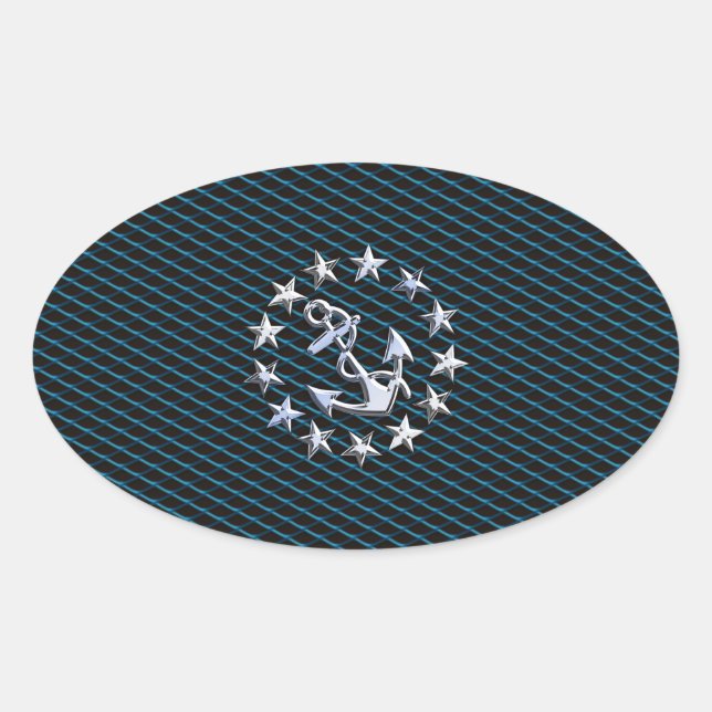Sticker Ovale Style Chrome bleu Yacht drapeau sur Grille Imprime (Devant)