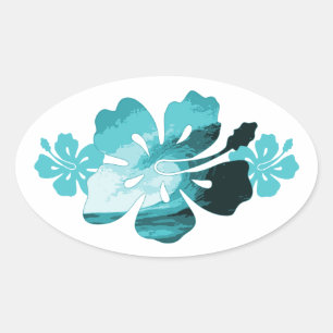 Sticker Ovale Style surf Hibiscus