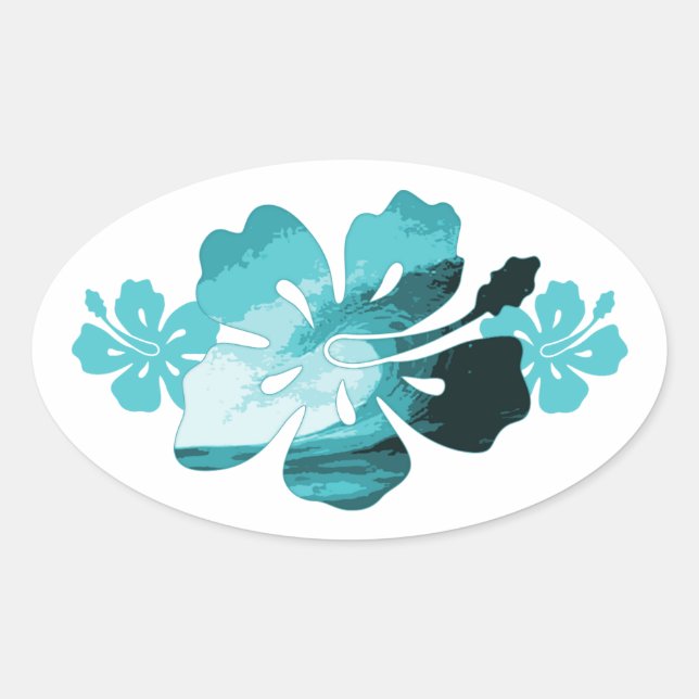 Sticker Ovale Style surf Hibiscus (Devant)