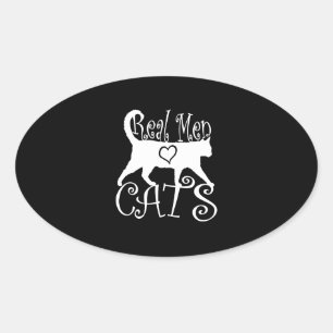 Sticker Ovale Stylé Véritable Homme Aimer Chats