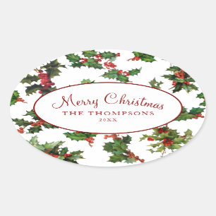 Sticker Ovale Style Vintage Festif Holly