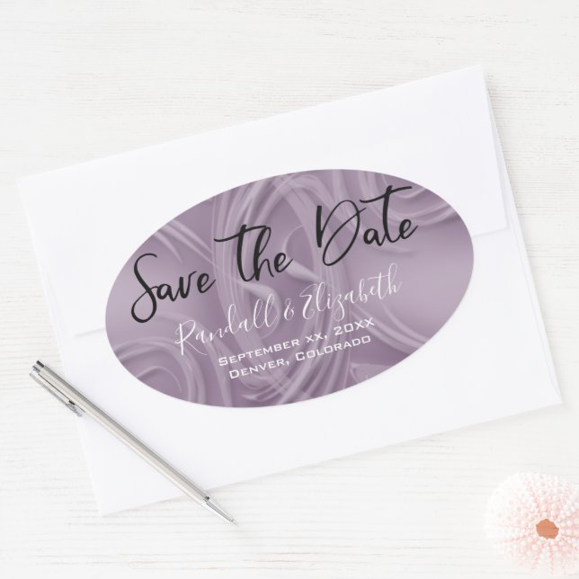 Sticker Ovale Stylish Old Lavender frappe "Save the Date" (Enveloppe)