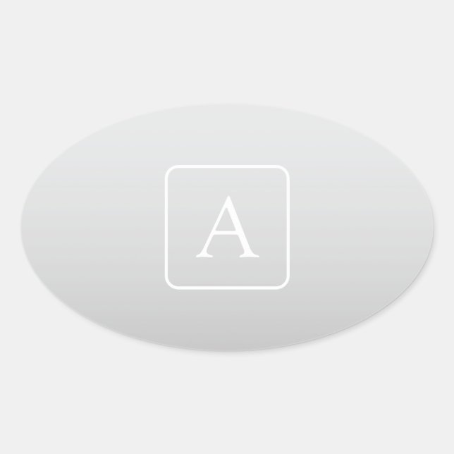 Sticker Ovale Subtil Gray Gradient Nom de famille Monogramme (Devant)
