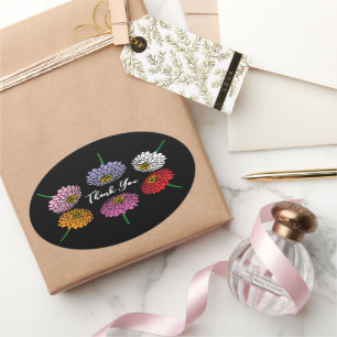 Sticker Ovale Summer Zinnia floral dessin personnalisé