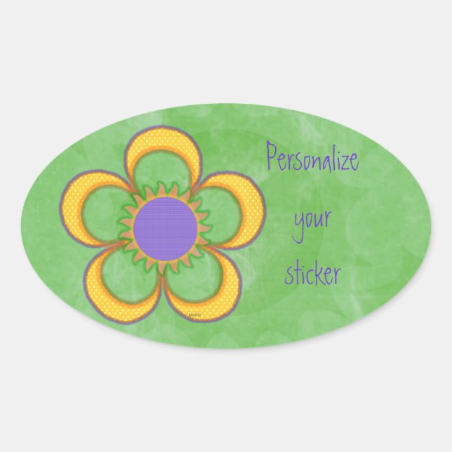Sticker Ovale Sunburst vert violet Polkadot ovale (Devant)