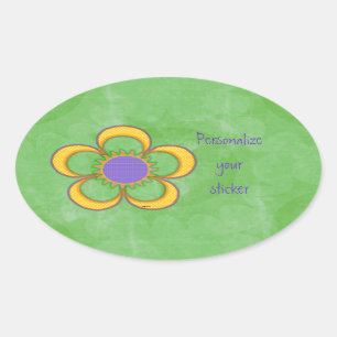 Sticker Ovale Sunburst vert violet Polkadot ovale