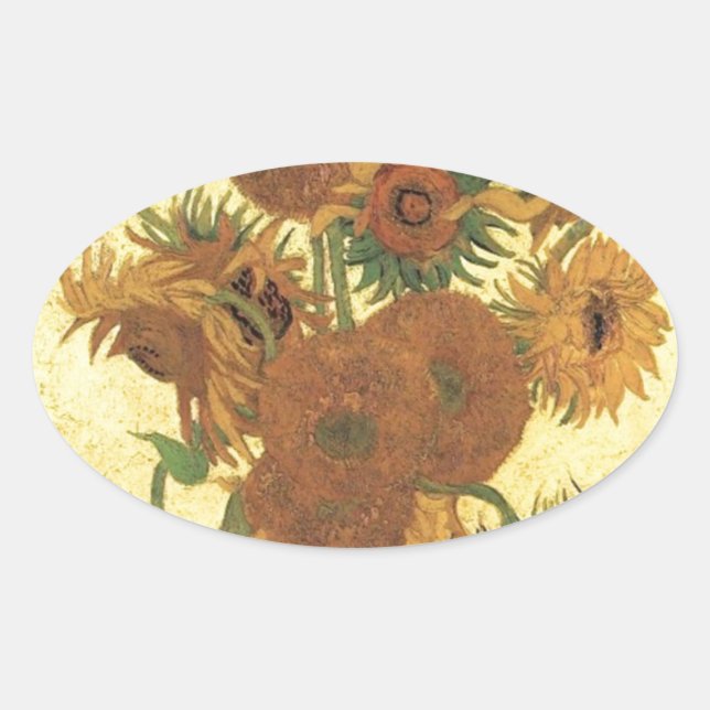 Sticker Ovale Sunflowers par Van Gogh (Devant)