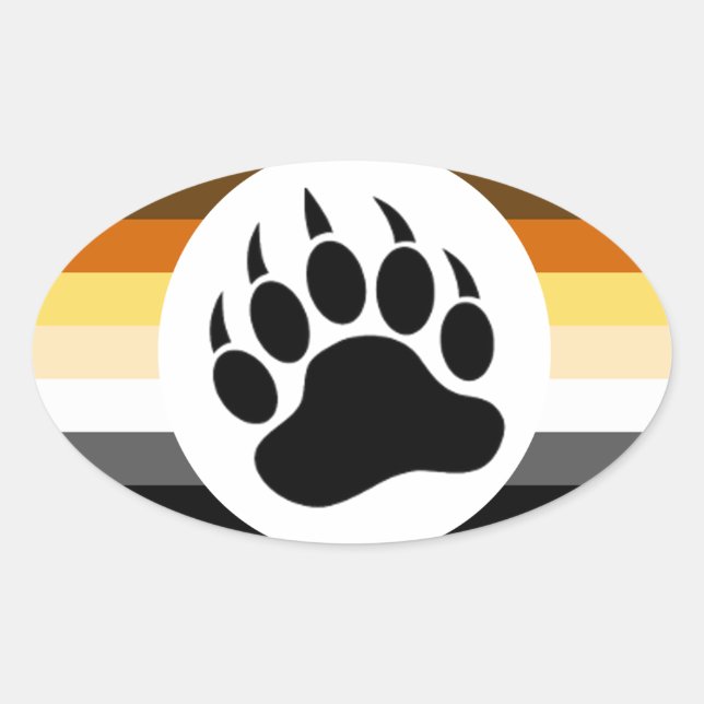 Sticker Ovale Super Gay Bear Fierté Stripes Bear Paw (Devant)