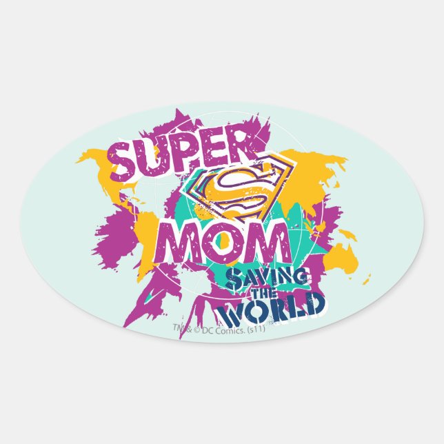 Sticker Ovale Super Maman sauve le monde (Devant)