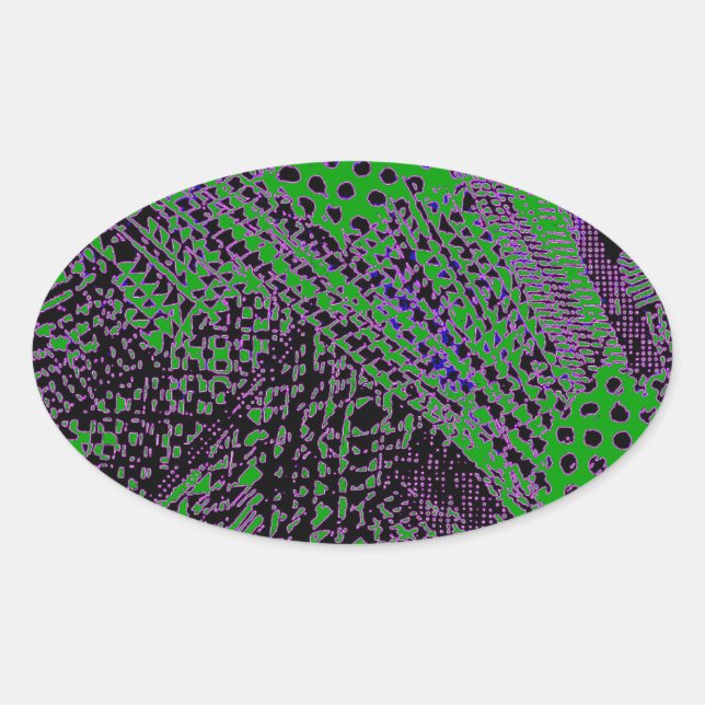 Sticker Ovale Superbe design architectural abstrait violet vert (Devant)