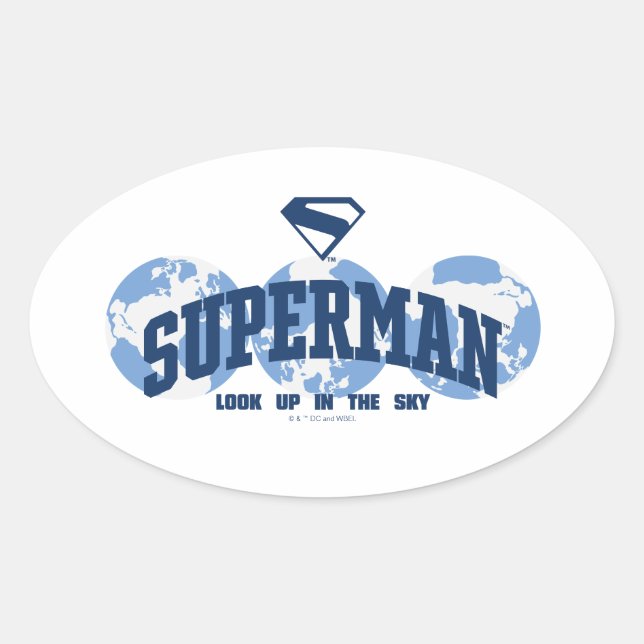 Sticker Ovale Superman dans le monde (Devant)