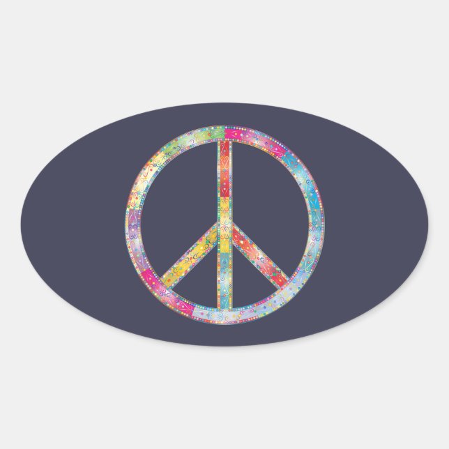 Sticker Ovale SYMBOLE DE PAIX Coloré (Devant)