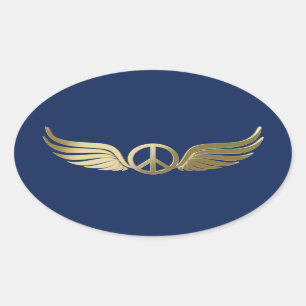 Sticker Ovale Symbole de paix d'apparence métallique avec ailes