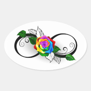 Sticker Ovale Symbole d'infini avec Rose arc-en-ciel