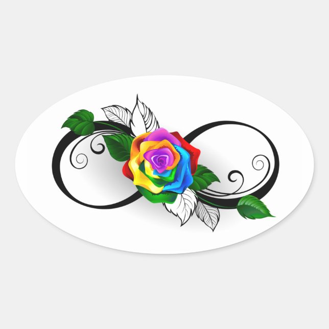 Sticker Ovale Symbole d'infini avec Rose arc-en-ciel (Devant)