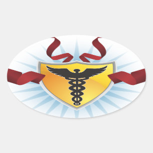 Sticker Ovale Symbole Médicale de caducée - bouclier avec le